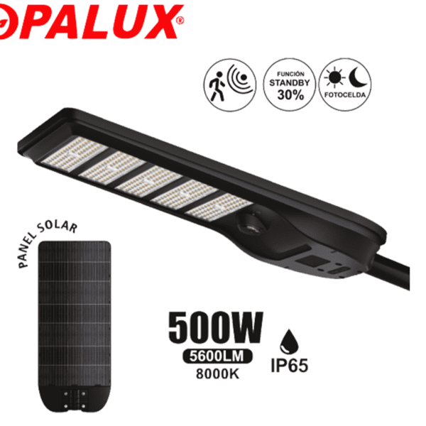 LUMINARIA SOLAR 500W CON PANEL MONOCRISTALINO OPALUX